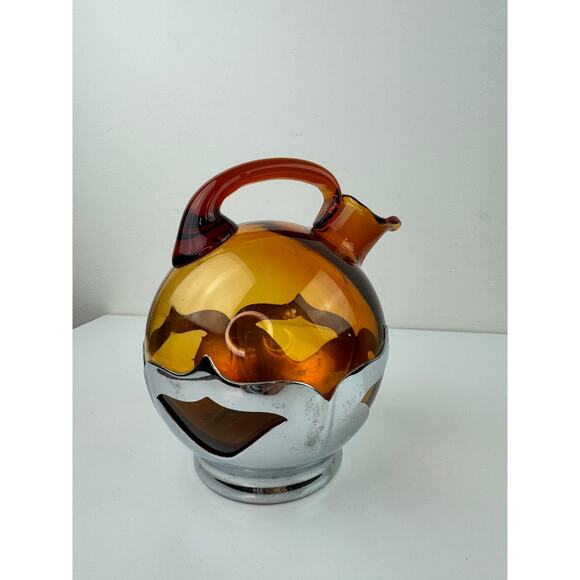 VTG Farber Bros Tilted Pitcher Cambridge Amber Glass Art Deco Cordial Decanter - Picture 4 of 8